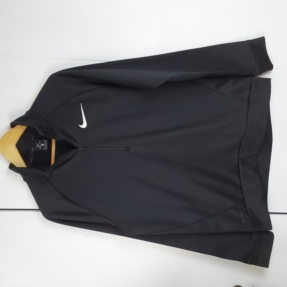 Nike Dri Fit Mens Black White Swoosh Quarter Zip Hoodie Neutral Athletic Sz.M